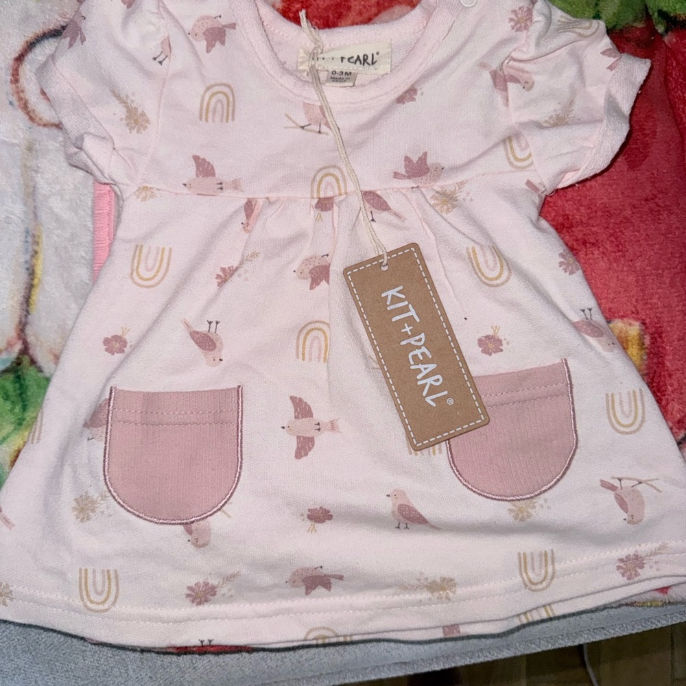 Kit +Pearl Pink Bird Print Kids Shirt